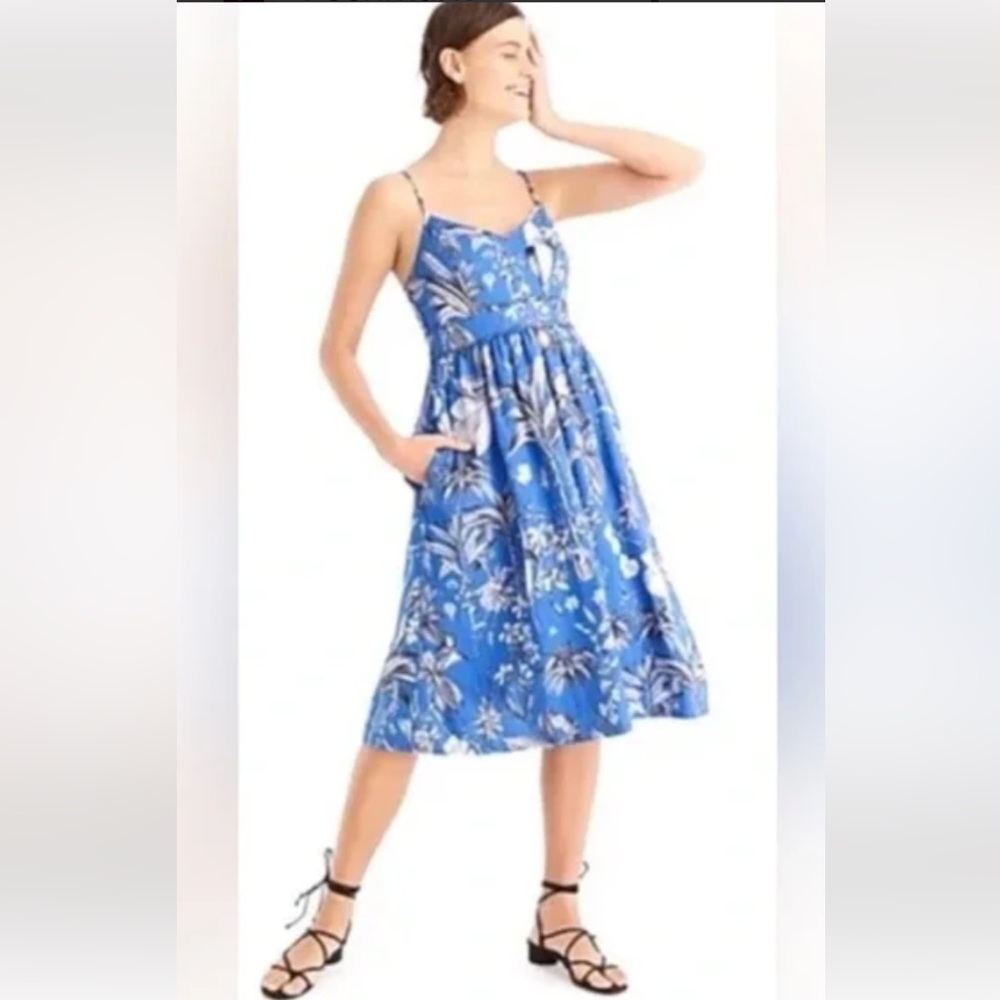 J.Crew Linen spaghetti-strap tea dress in Ratti® tropical toile EUC size 10